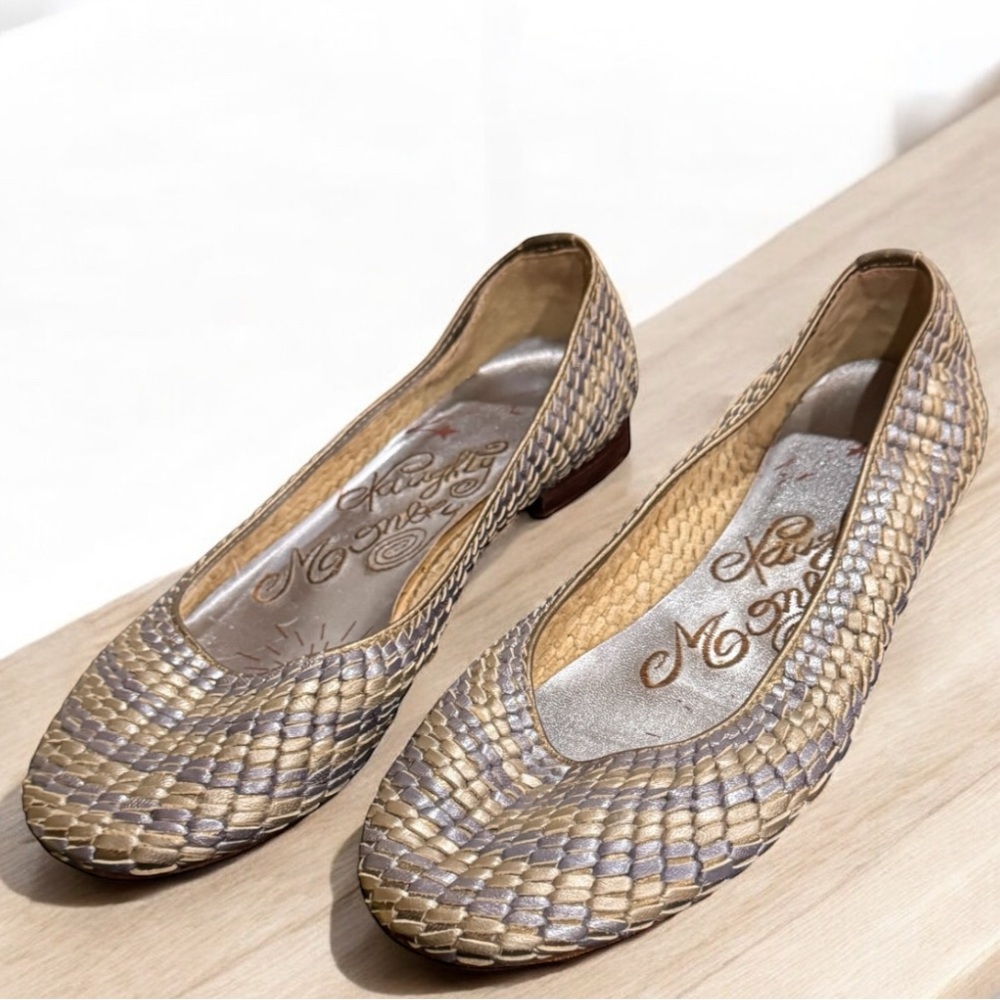 Naughty Monkey Metallic leather woven silver and blue Flats sizes 8